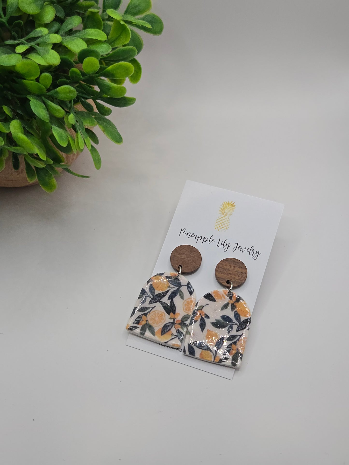 Lemons and leaves dangle earrings