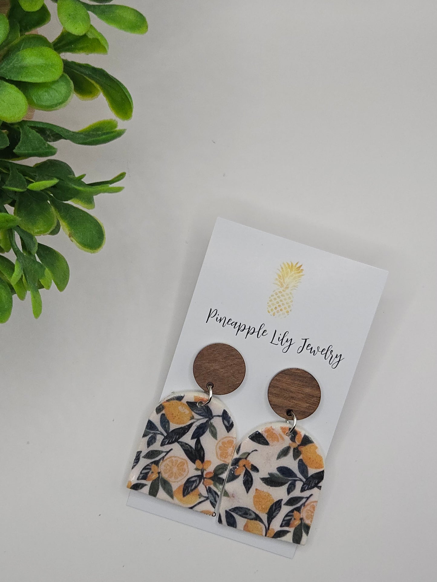 Lemons and leaves dangle earrings
