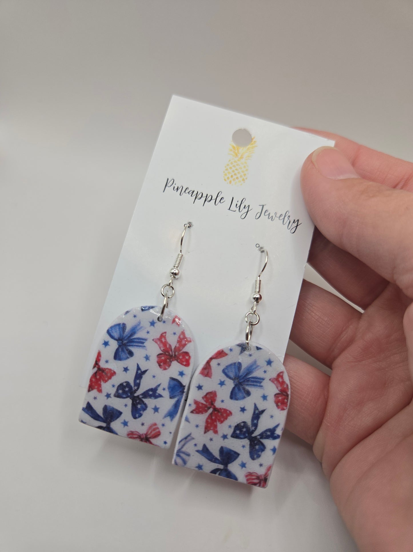 Red, White, Blue Bow polymer clay dangles