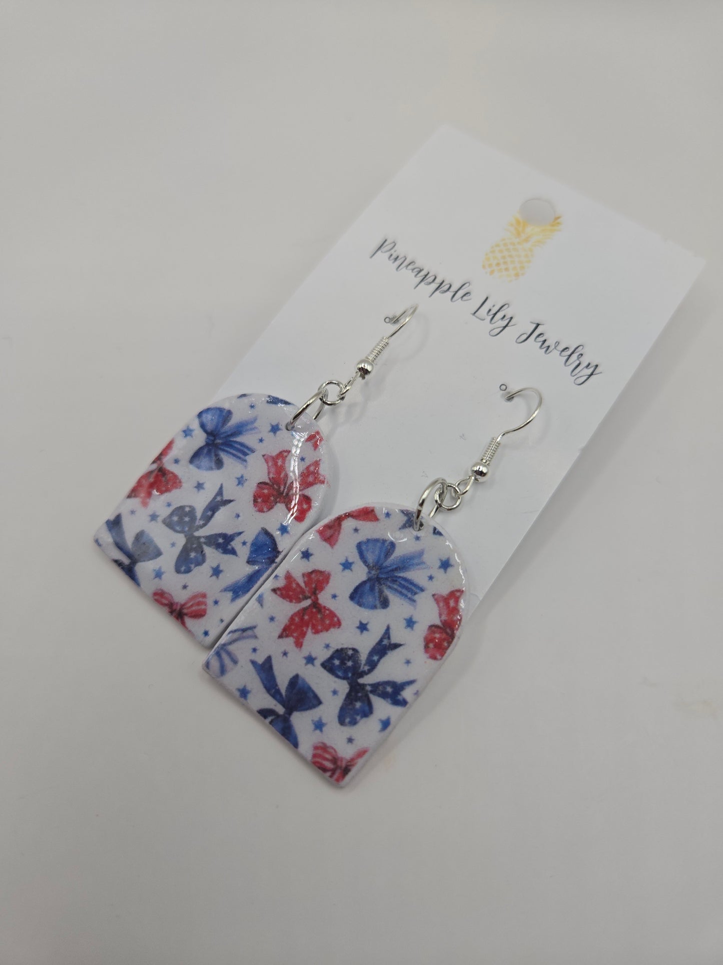 Red, White, Blue Bow polymer clay dangles