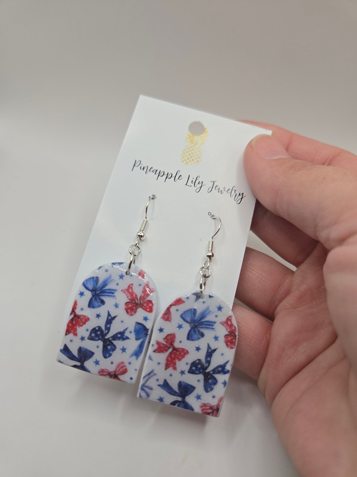 Red, White, Blue Bow polymer clay dangles