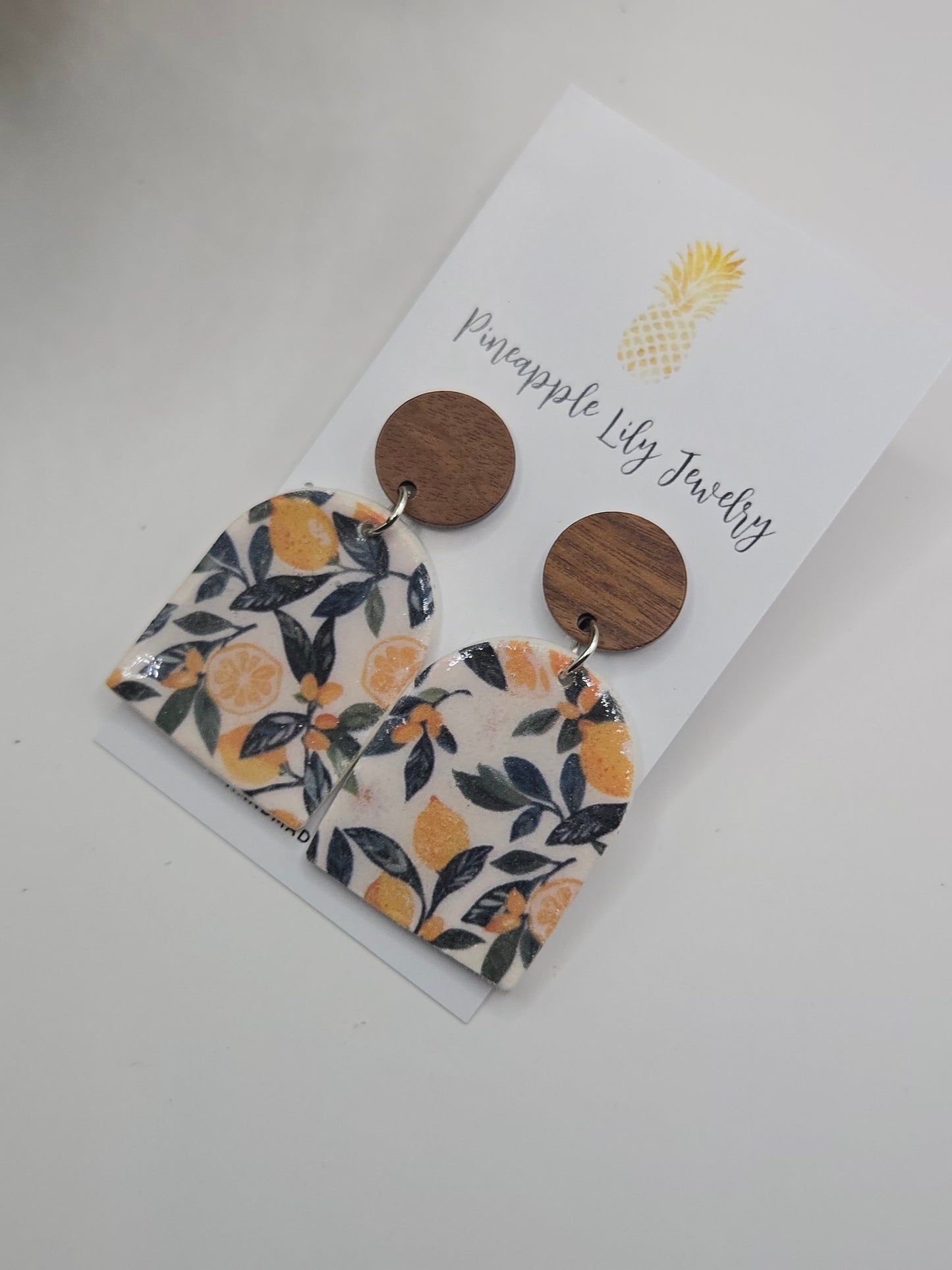 Lemons and leaves dangle earrings