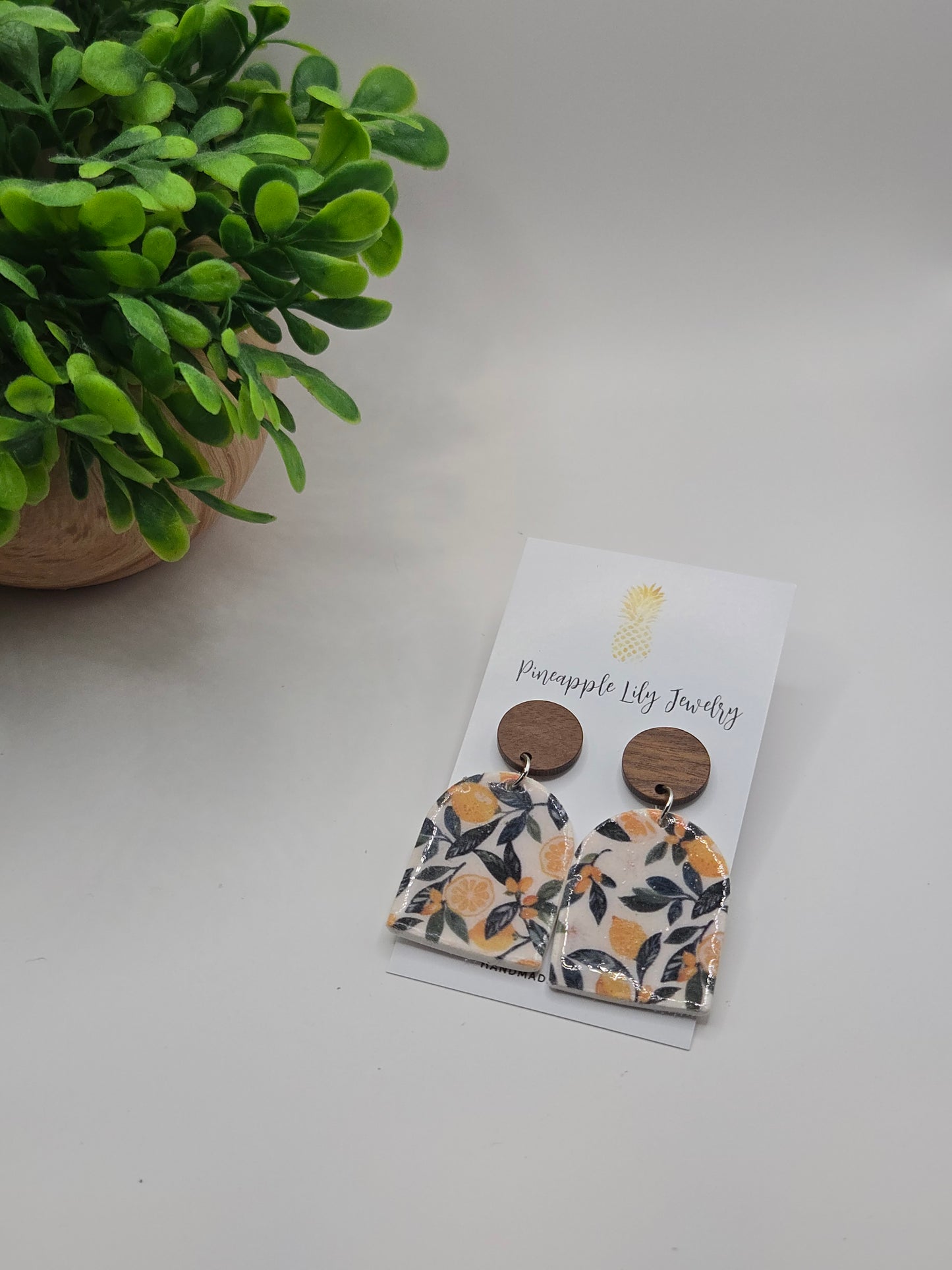 Lemons and leaves dangle earrings