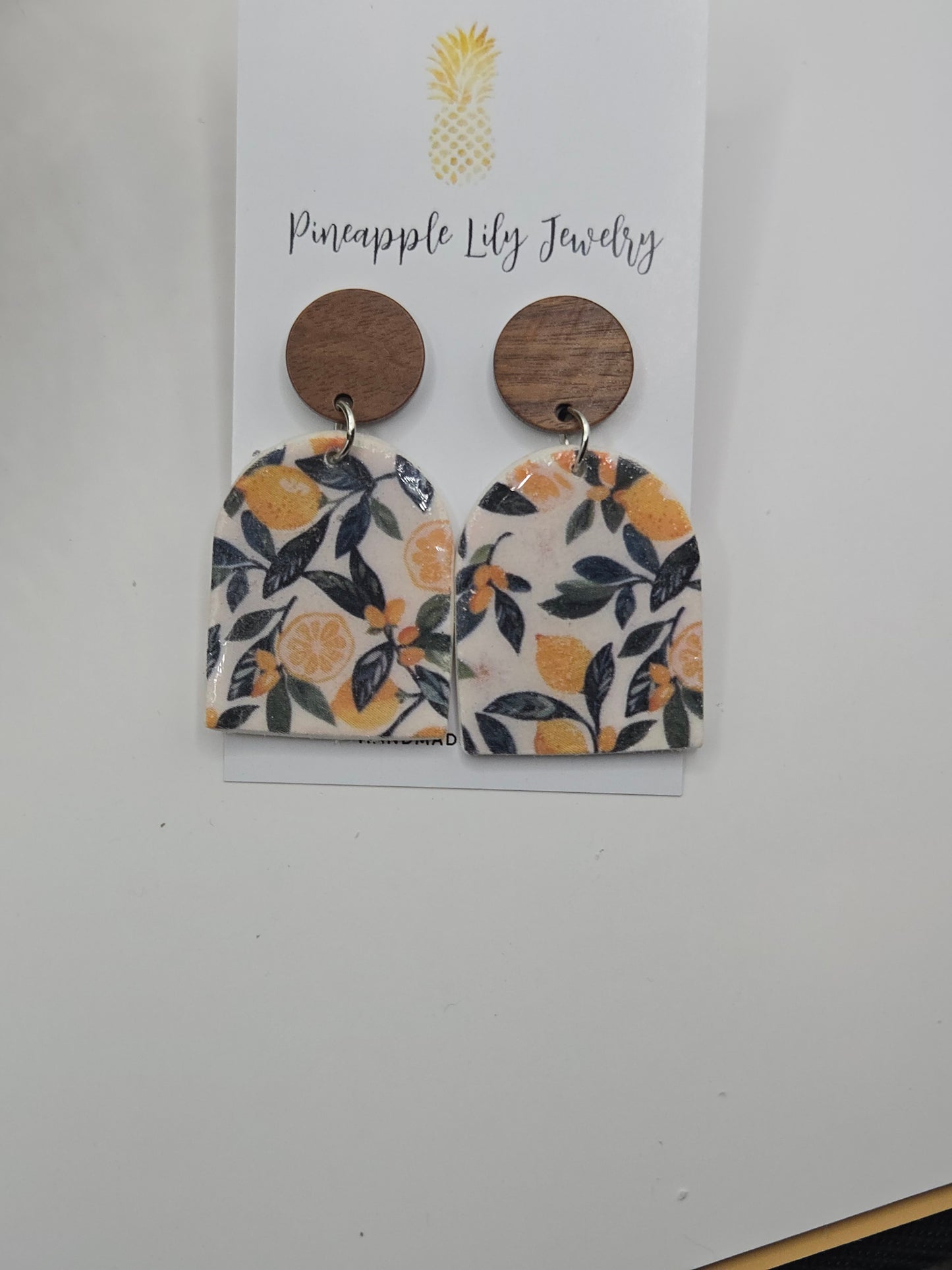 Lemons and leaves dangle earrings