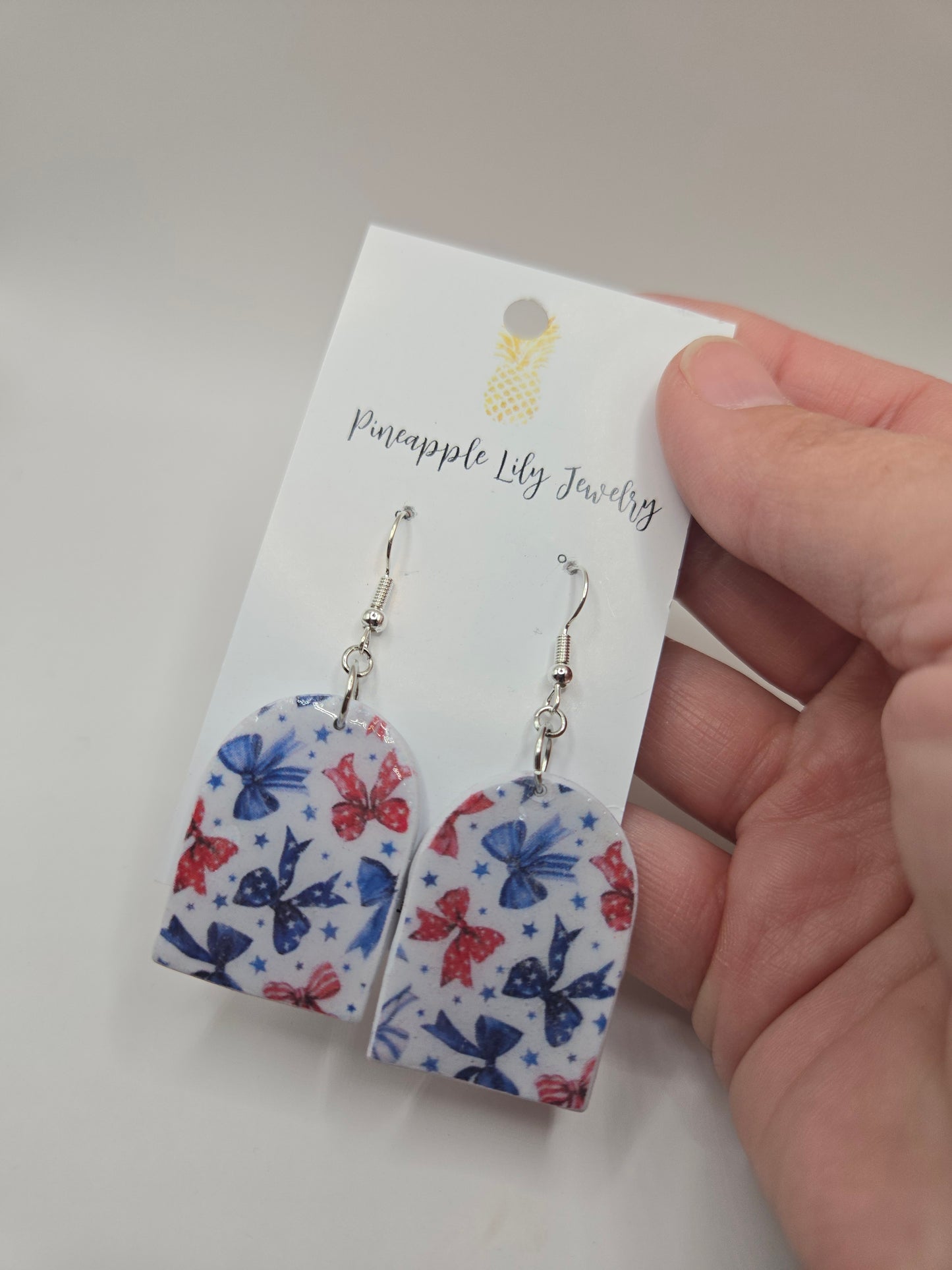 Red, White, Blue Bow polymer clay dangles