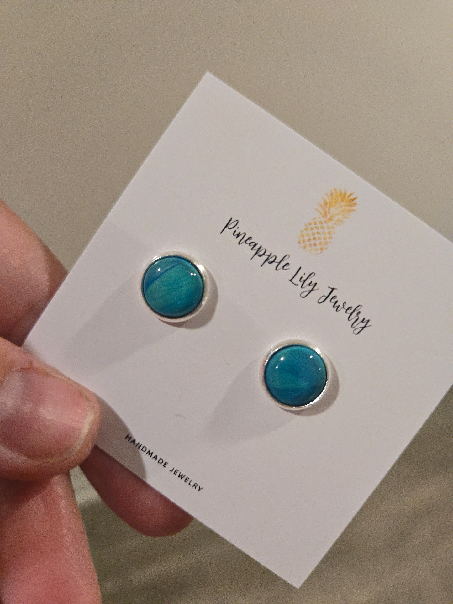 Polymer clay teal Cabochon Stud earrings