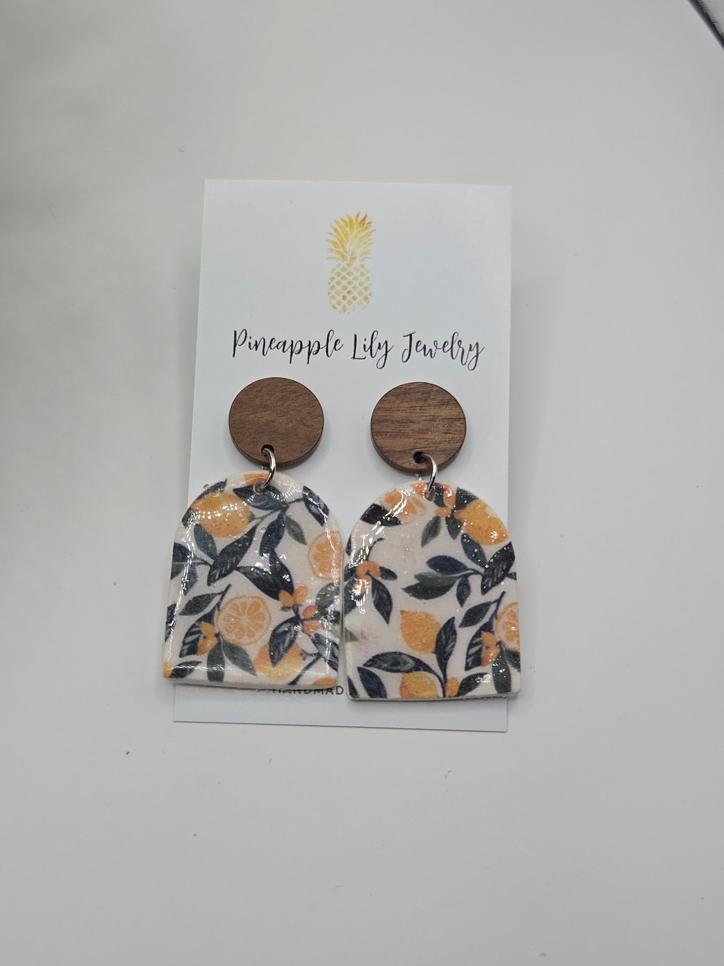 Lemons and leaves dangle earrings