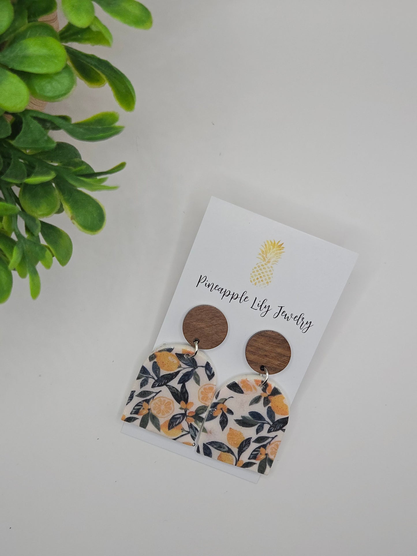 Lemons and leaves dangle earrings