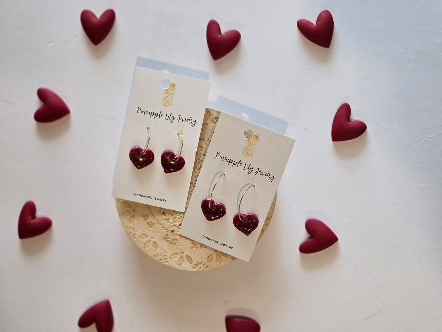 Red sparkle hearts /small hoops