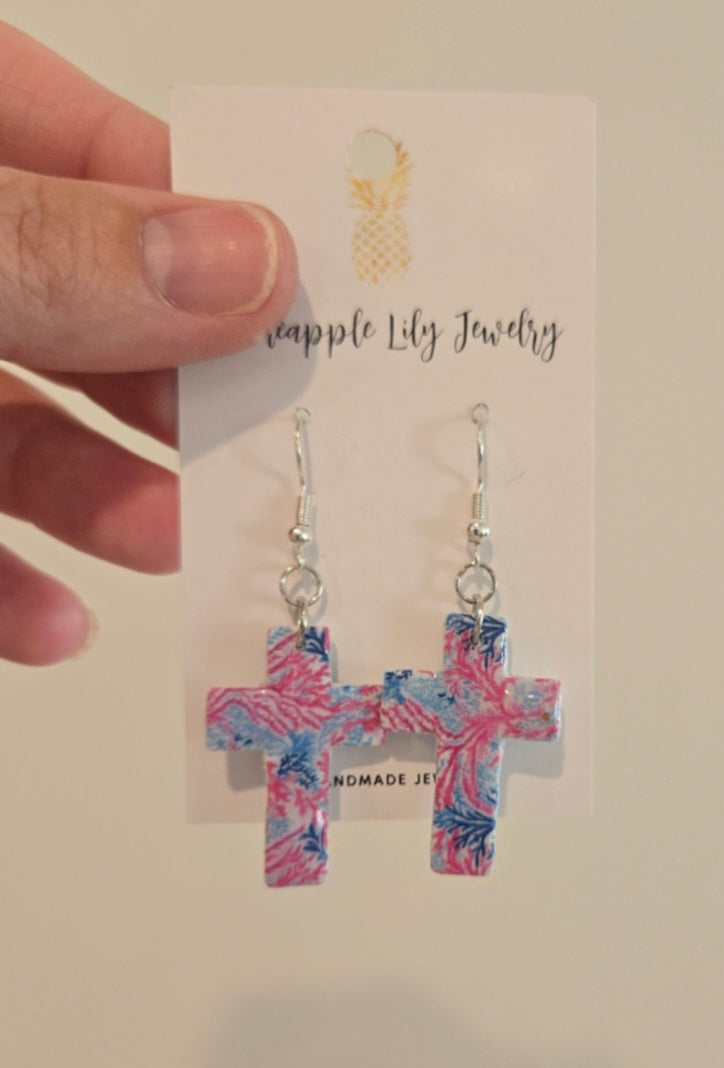 Lilly Pulitzer inspired Cross earrings