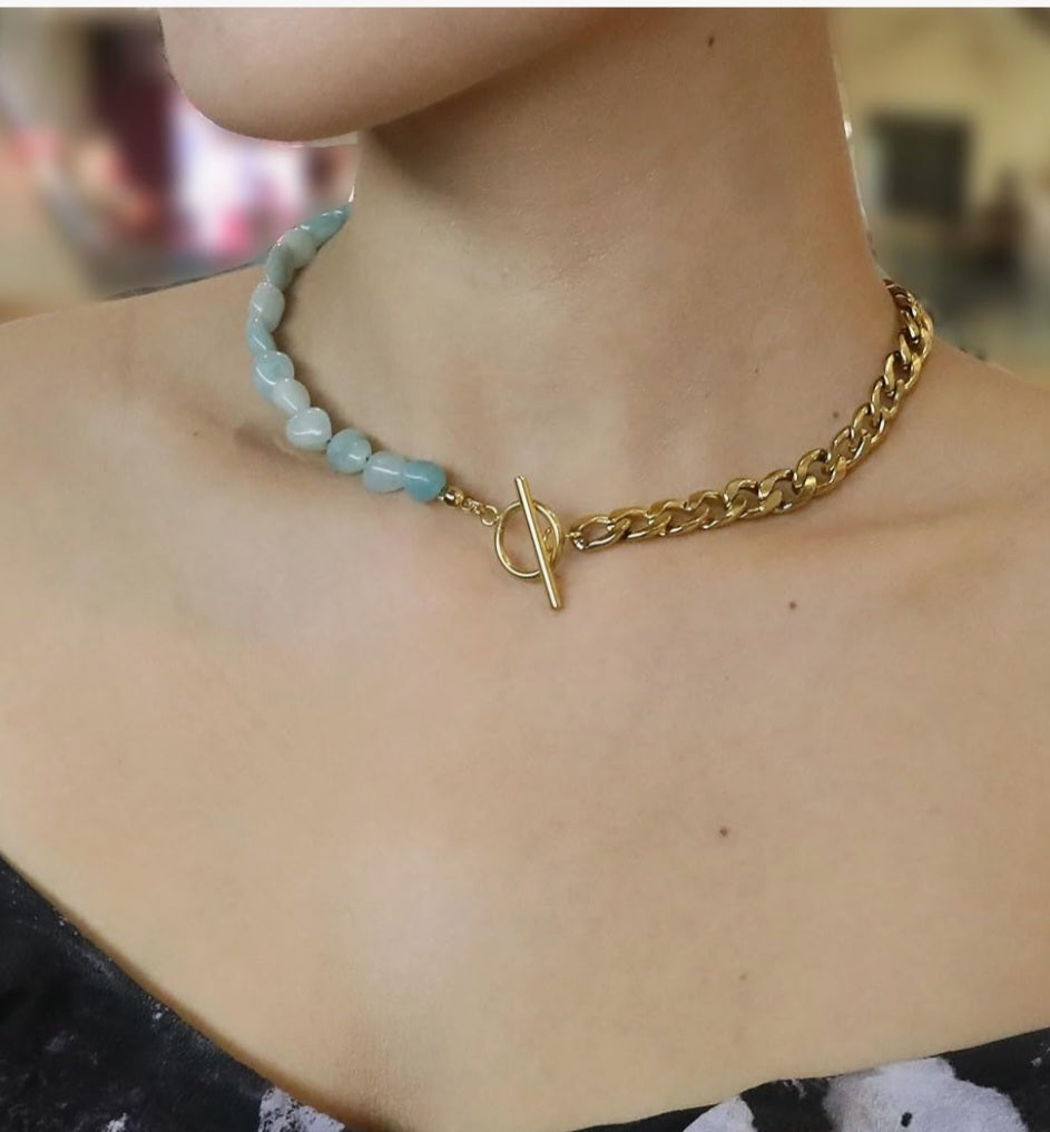 Amazonite/gold choker