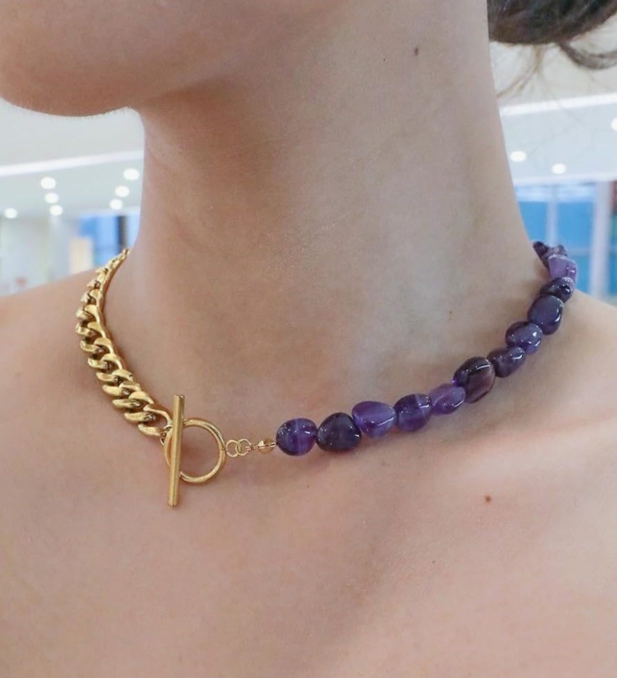 Amethyst/gold choker
