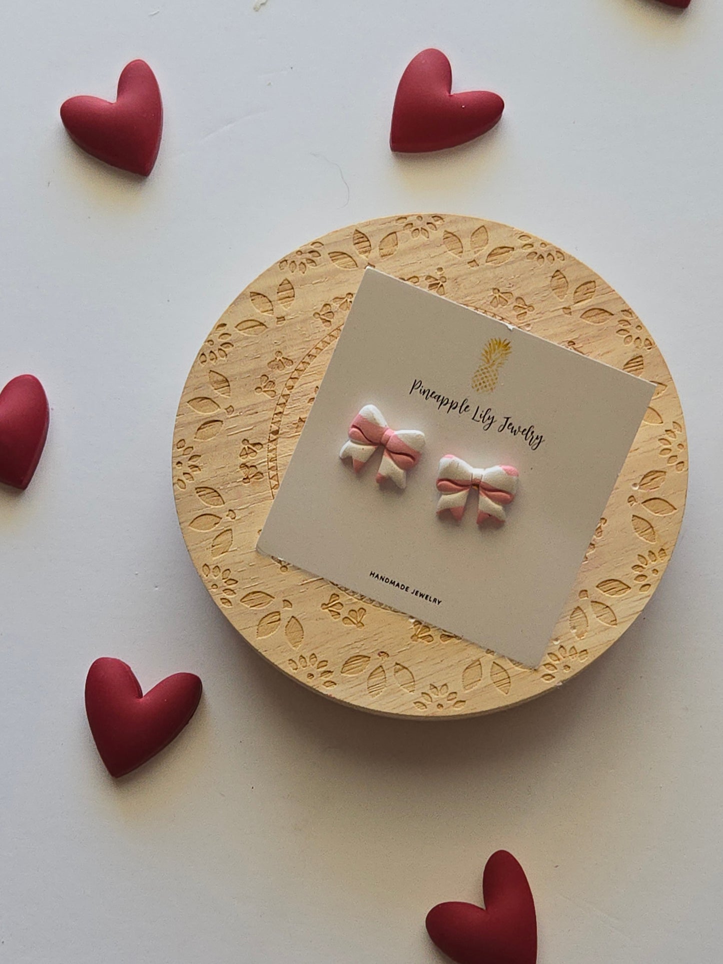 Mini bow/ pink stripe studs
