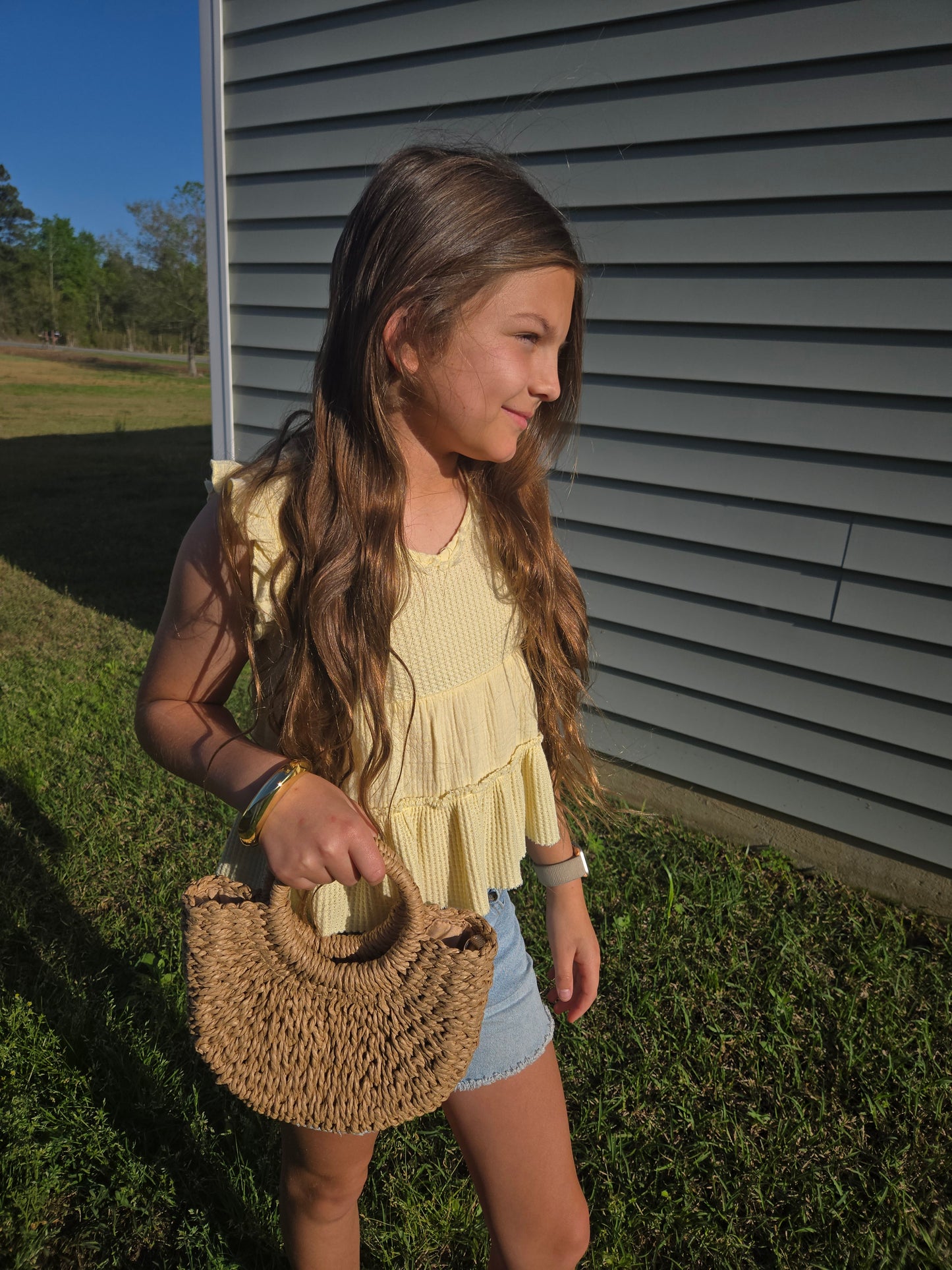 Woven straw handbag with removable strap