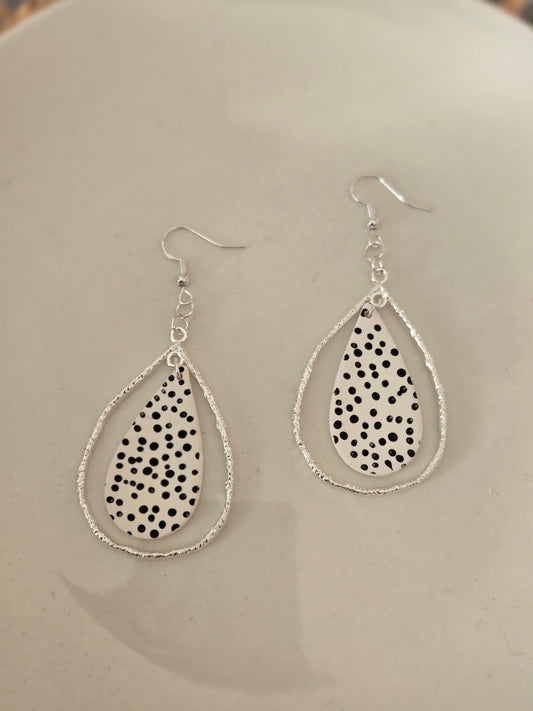Black and white polka dots statement earrings