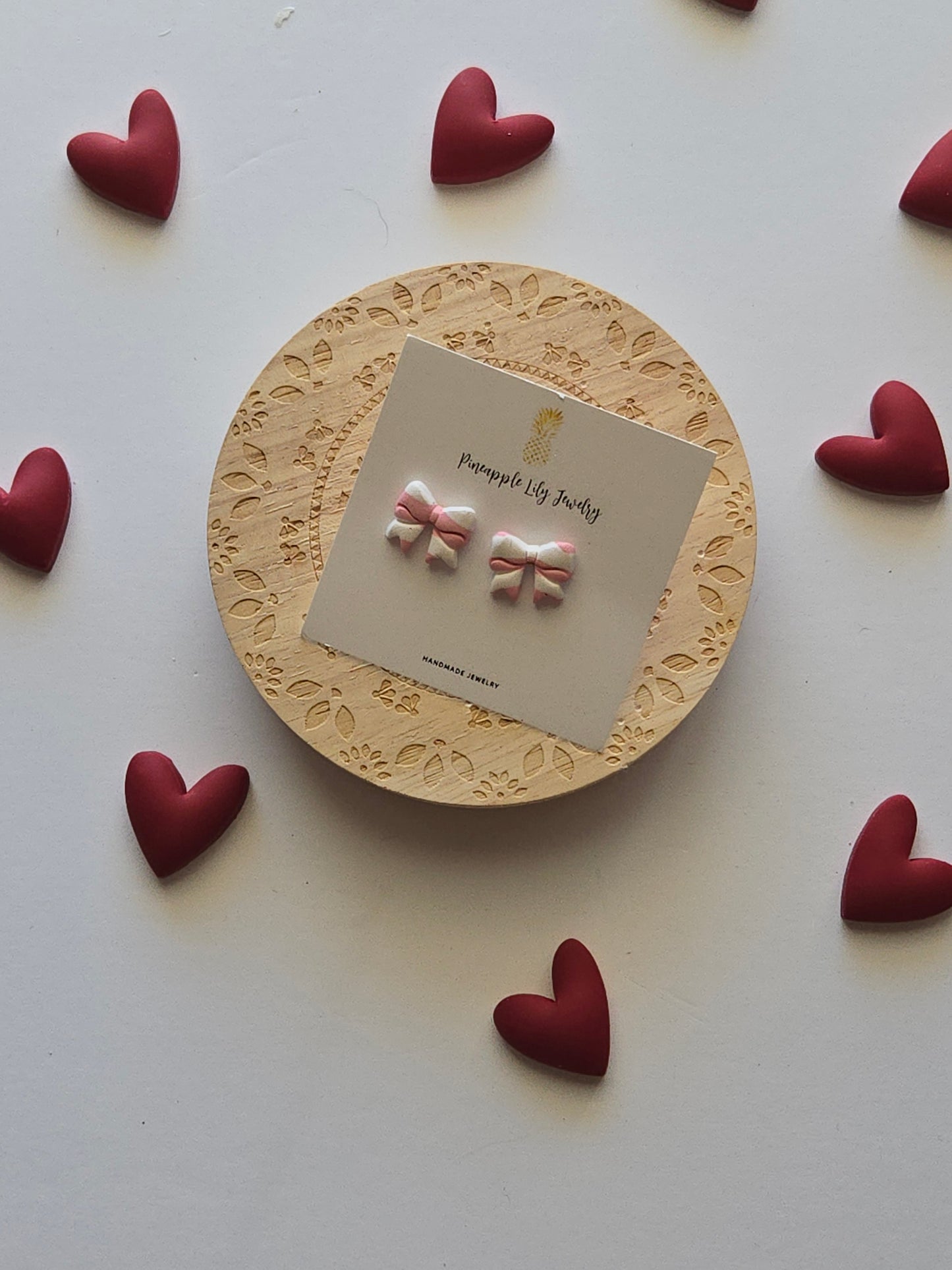 Mini bow/ pink stripe studs