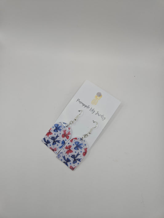 Red, White, Blue Bow polymer clay dangles