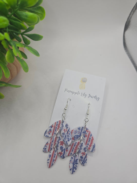 Red, white, blue floral print dangle