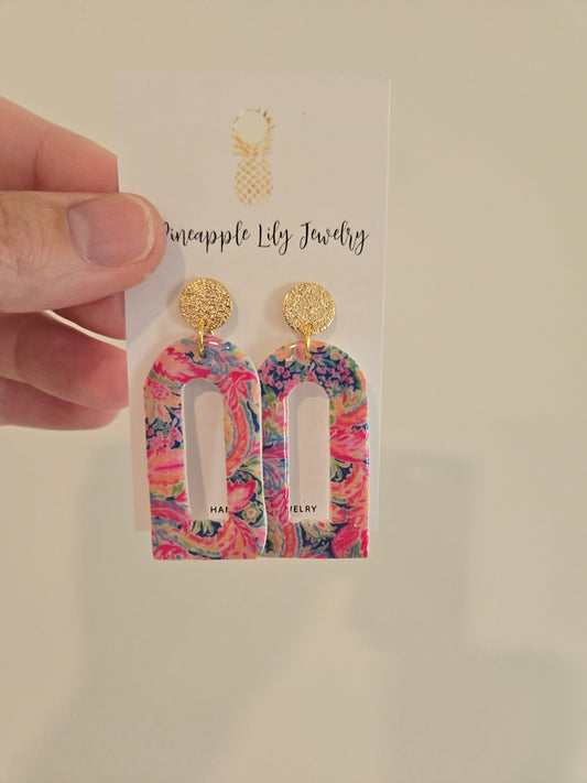 Lilly Pulitzer inspired large dangle earrings