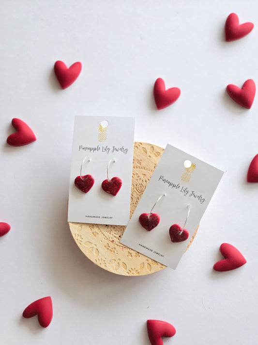 Red sparkle hearts /medium hoops