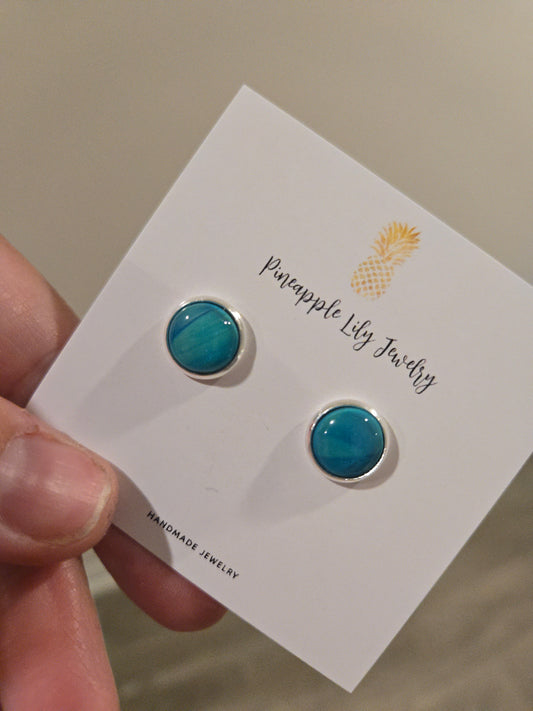 Polymer clay teal Cabochon Stud earrings