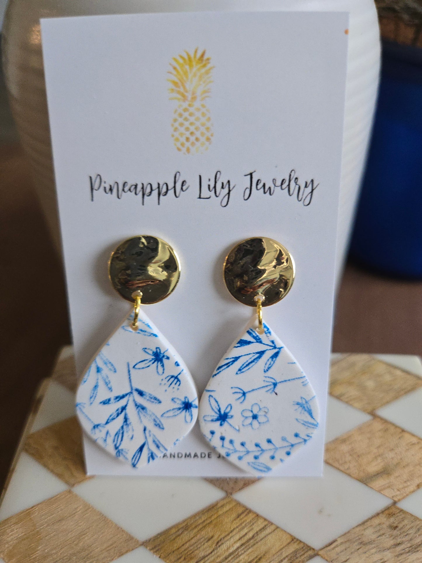 Blue and white chinoiserie floral earrings