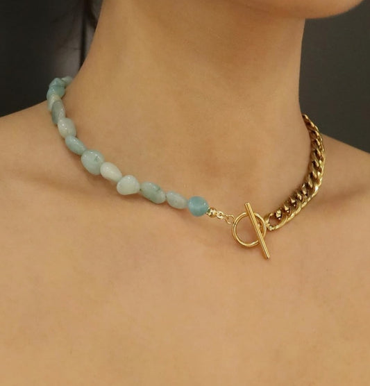 Amazonite/gold choker