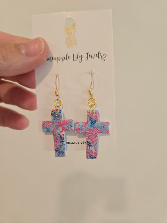 Lilly Pulitzer inspired Cross earrings