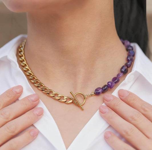 Amethyst/gold choker