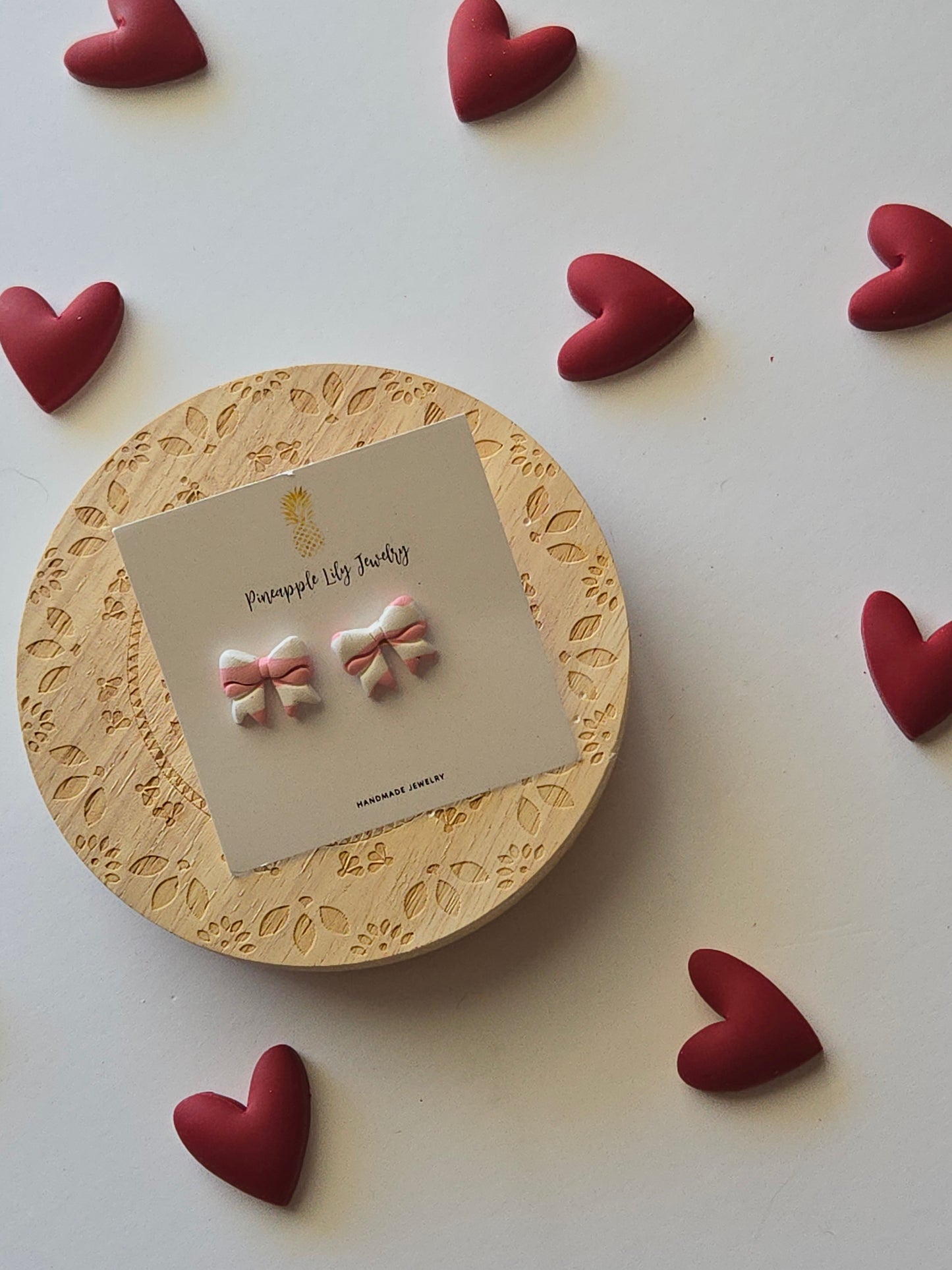Mini bow/ pink stripe studs