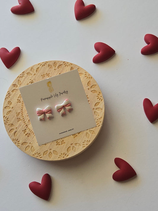 Mini bow/ pink stripe studs